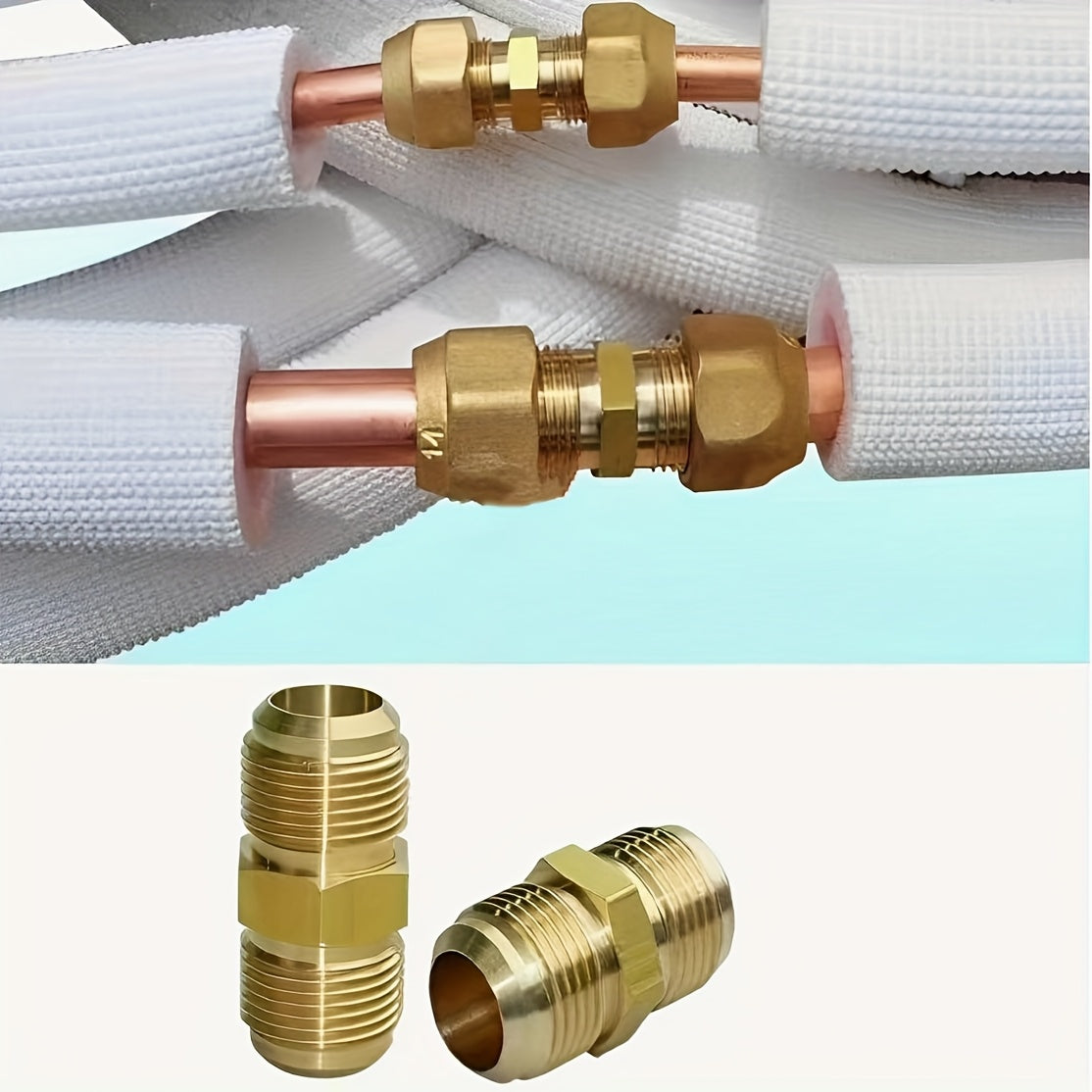 2 Copper Air Conditioner Copper Tube Adapters - 1/4" & 3/8" Male/Female Spark Thread Quick Couplers, Leak-Proof Double Head Fittings for Air Conditioning & Freeze Repair (US & EU Standard Threads), Freeze Connection, Copper C
