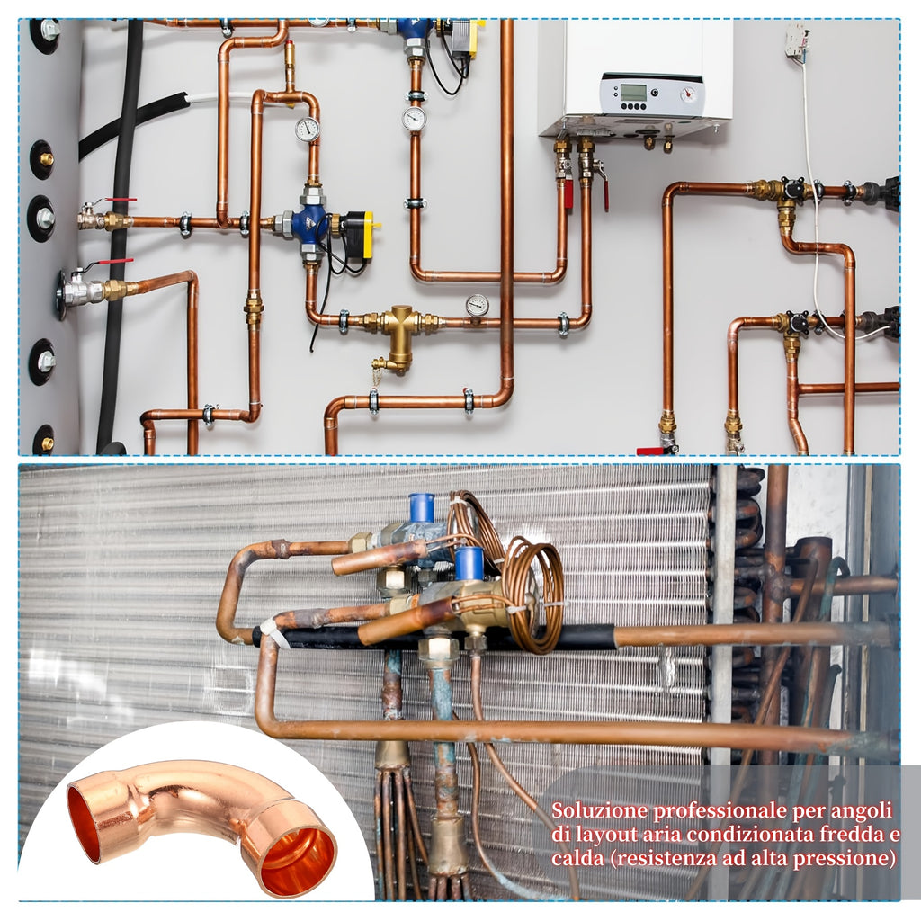 1/2 inch Inner Diameter Elbow Copper Pipe Joint, 90 Degree Long Turn Pressure Connector, Pipe Fitting Welding Joint, Suitable for Cold Welding Connection of Water HVAC Pipelines