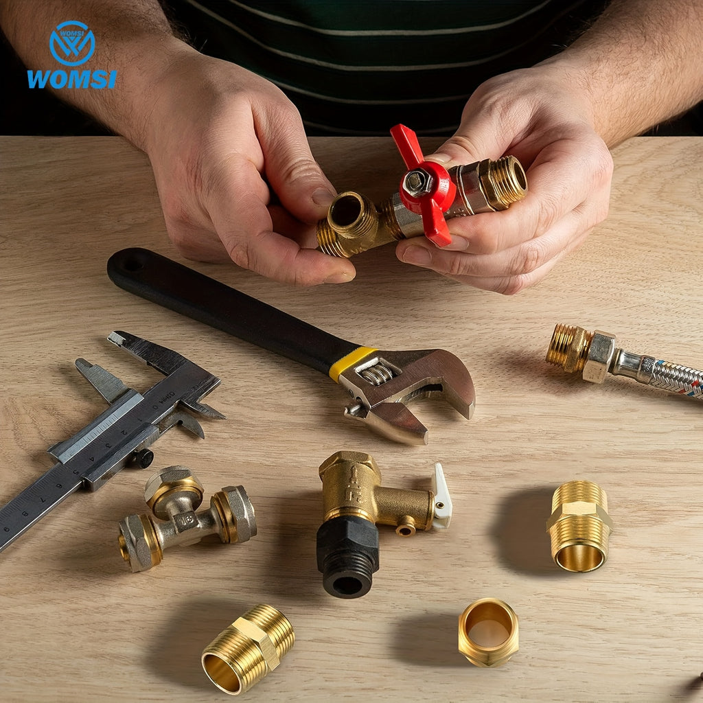 40pcs/66pcs of Brass Hex Nut Fittings 1/8" 1/4" 3/8" 1/2" 3/4" BSP Male Threaded Quick Connectors Suitable for Garden Water, Oil, RV, And Kitchen Pipe Connections.