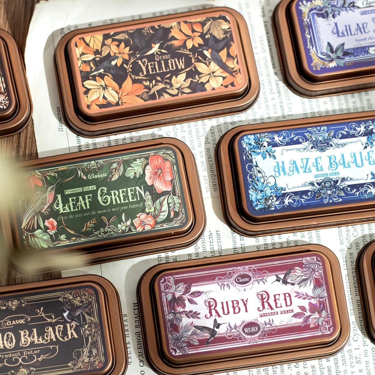 1pc Vintage Metal Ink Pad Tin, Quick-Dry Printing Ink Sticks, Assorted Colors, Classic Design