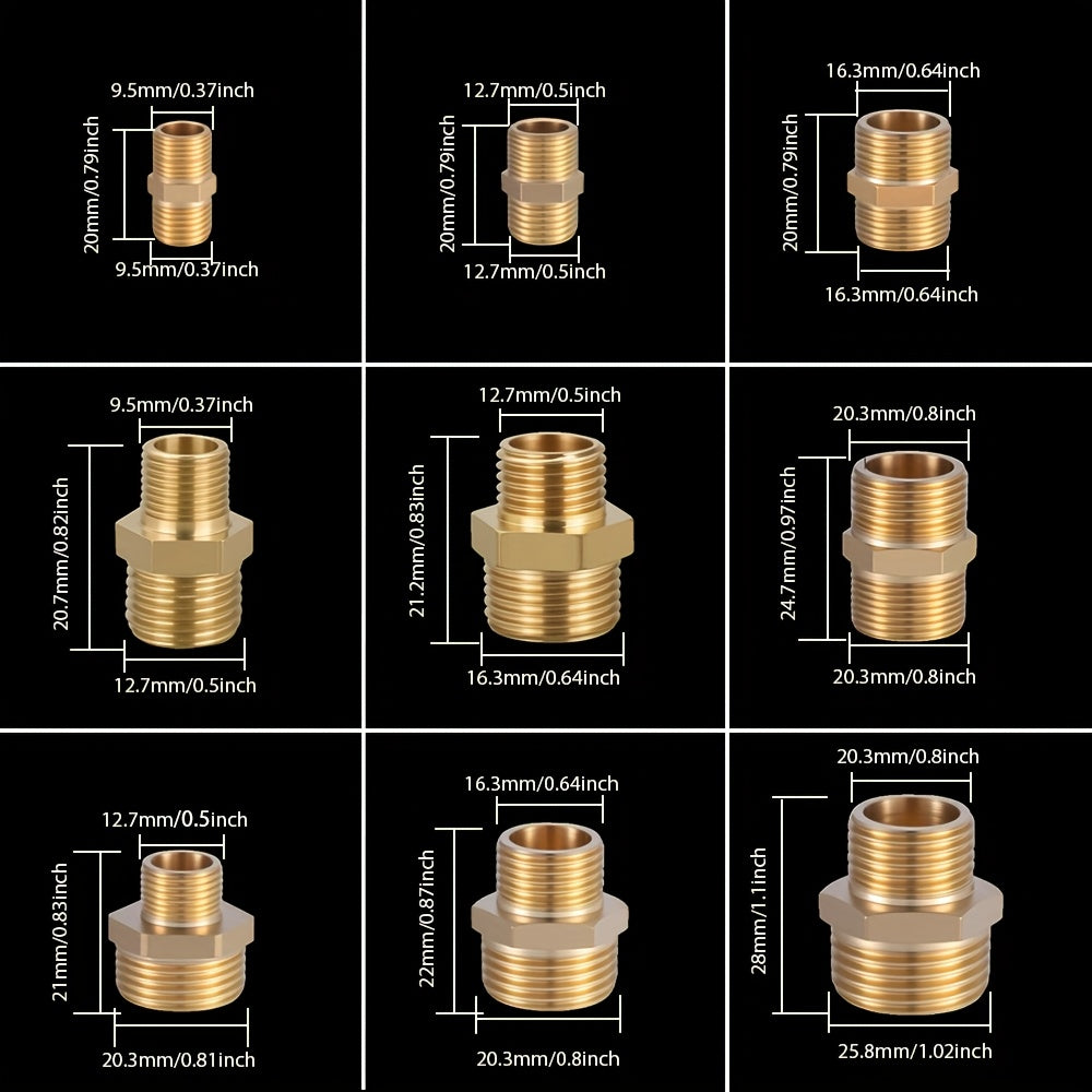 40pcs/66pcs of Brass Hex Nut Fittings 1/8" 1/4" 3/8" 1/2" 3/4" BSP Male Threaded Quick Connectors Suitable for Garden Water, Oil, RV, And Kitchen Pipe Connections.