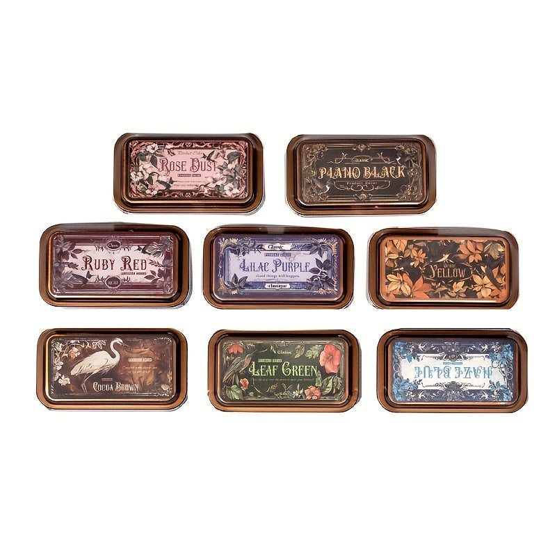 1pc Vintage Metal Ink Pad Tin, Quick-Dry Printing Ink Sticks, Assorted Colors, Classic Design