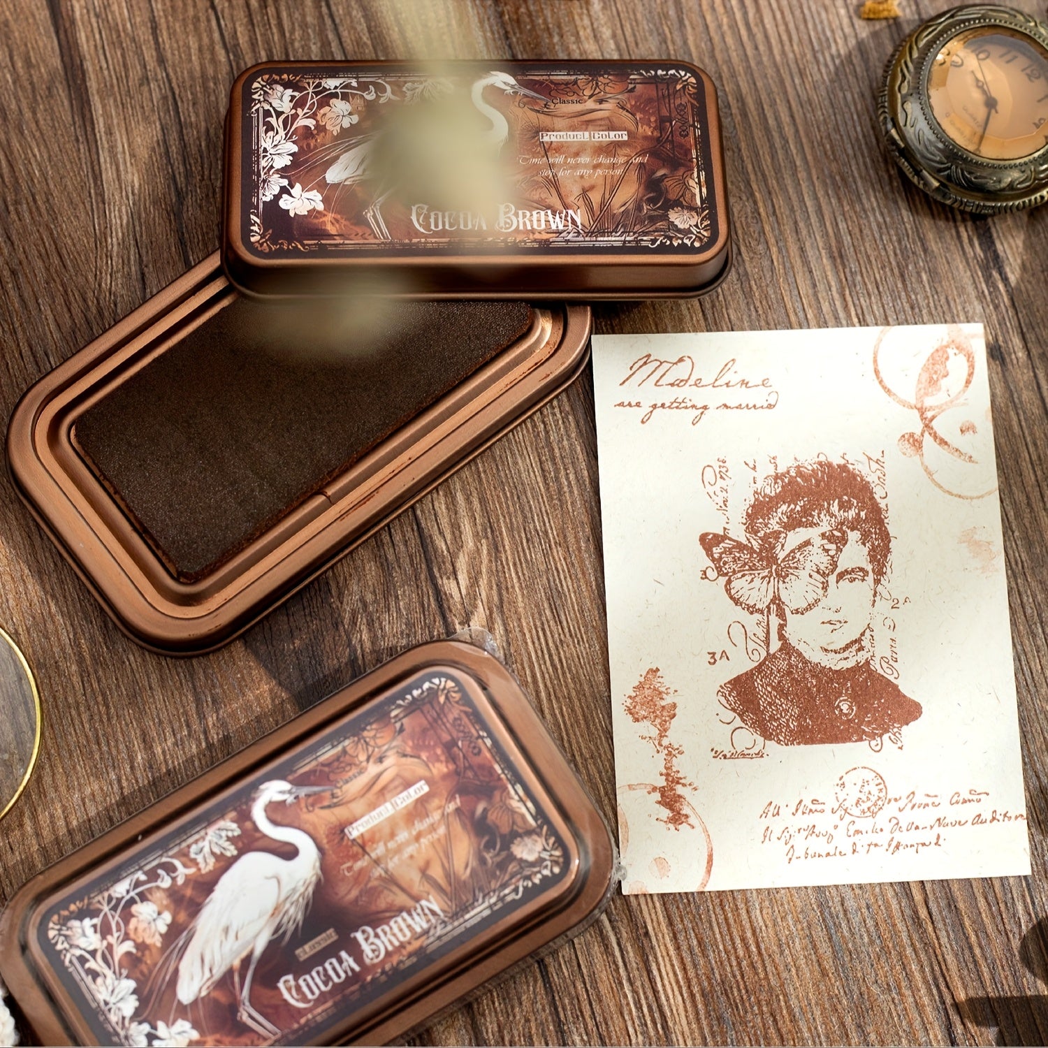 1pc Vintage Metal Ink Pad Tin, Quick-Dry Printing Ink Sticks, Assorted Colors, Classic Design