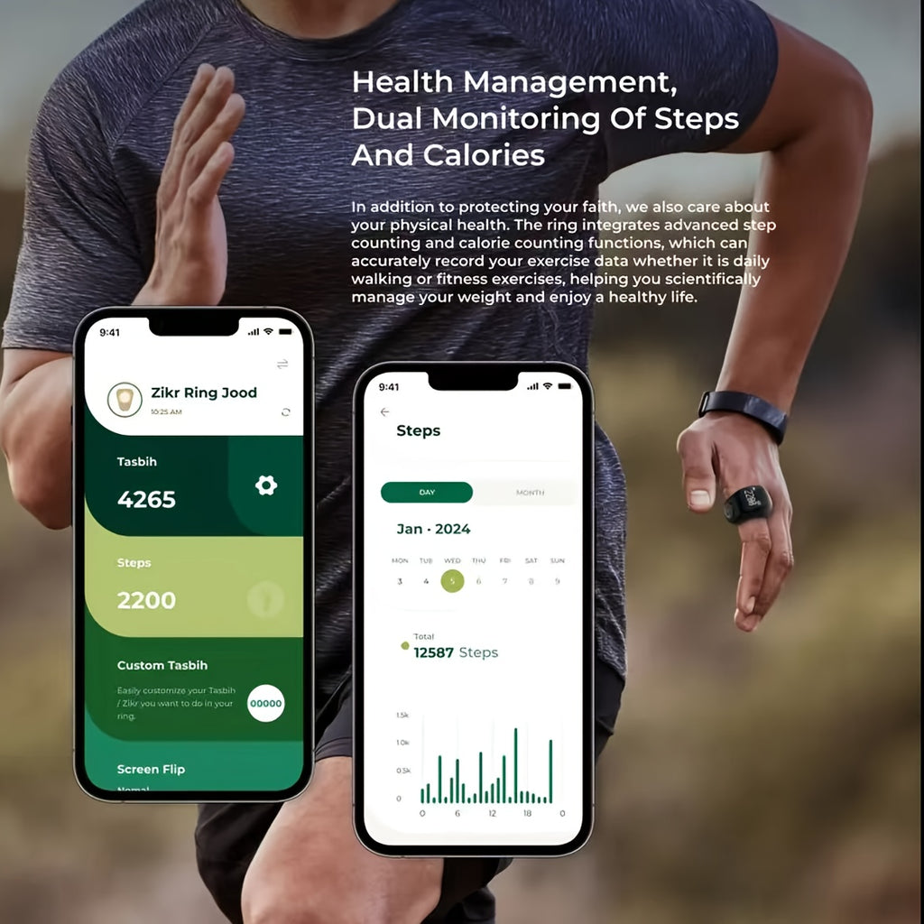 New Upgraded High-End Counting Ring, Sports Tasbih Zikr with Three Adjustable Sizes and Charger Case for Long Lasting Use in All Seasons. Suitable for Prayer Counters & Step Trackers