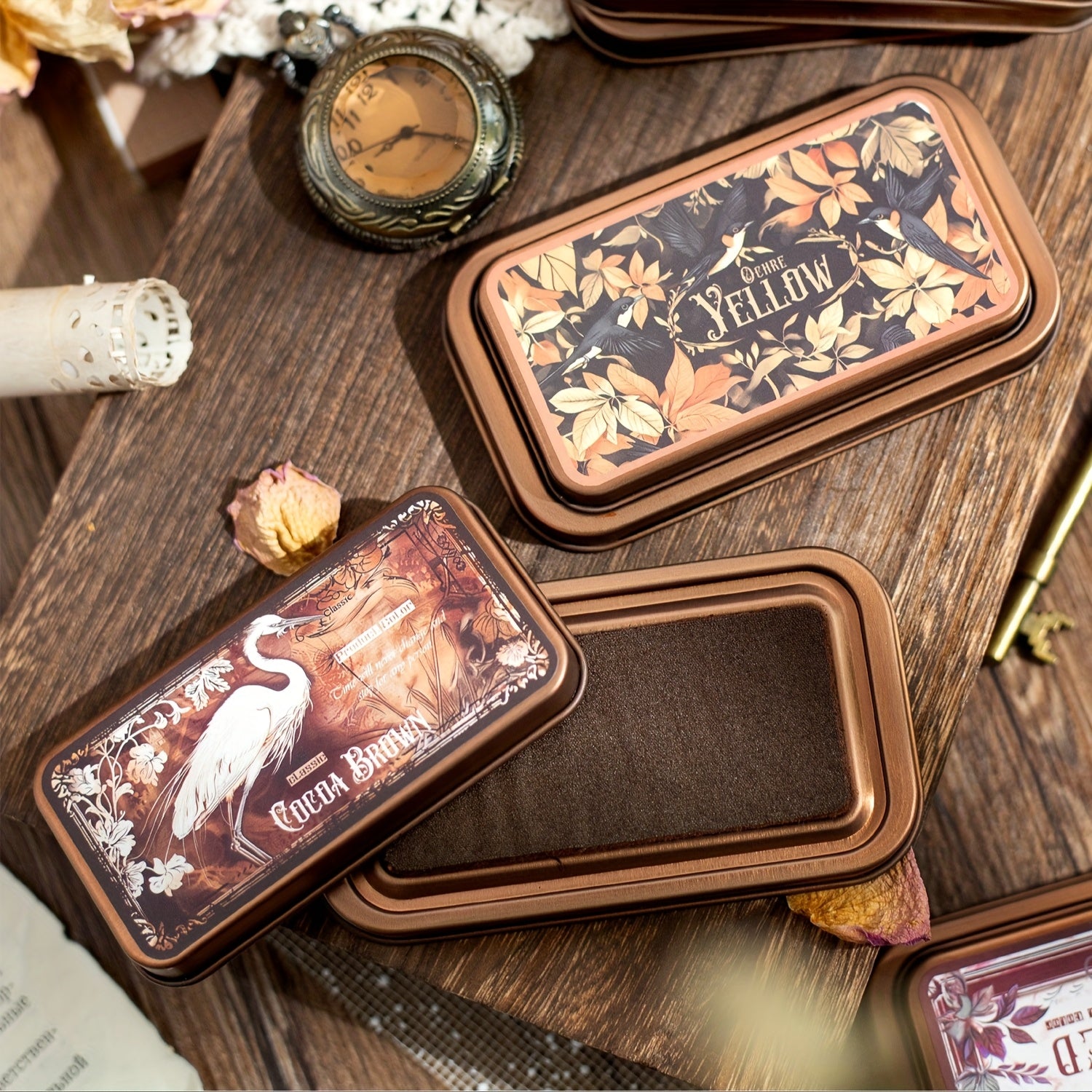 1pc Vintage Metal Ink Pad Tin, Quick-Dry Printing Ink Sticks, Assorted Colors, Classic Design