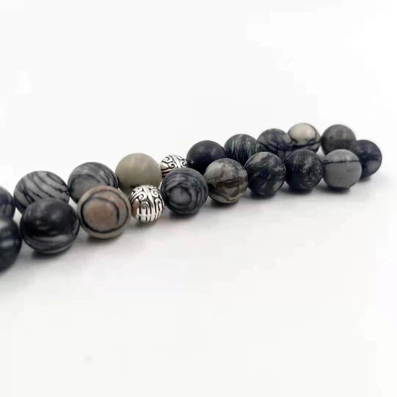 Natural Black Network Jasper with arabic pendant misbaha muslim prayer beads islamic eid gift rosary Tasbih