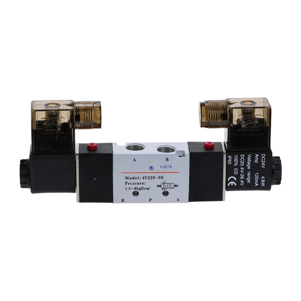 4V220-08 Air Pneumatic Solenoid Valve 5-Way 2-Position 1/4' Aluminum Alloy Internal E 12VDC 24VDC 110VAC 220VAC 0.15-0.8Mpa