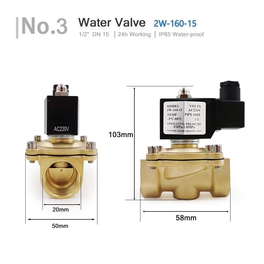 1/2" 3/4" 1" 2" DN15 DN20 DN25 DN32 DN50 Electric Ball Valve 12V 24V 220V 110V Solenoid Valve Normally Closed for Water Oil Air