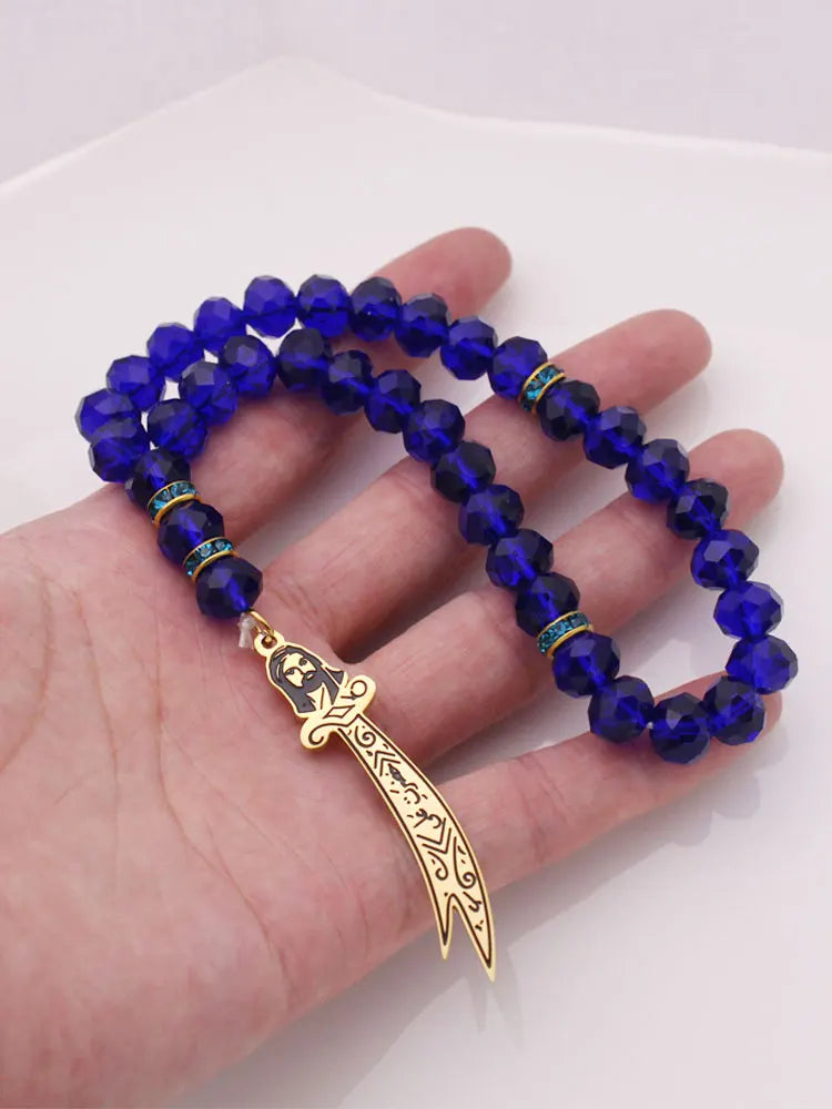 Islam Zulfiqar Sword of Imam Ali Turkish Prayer 33 blue beads tasbih bracelets Tasbih Rosary