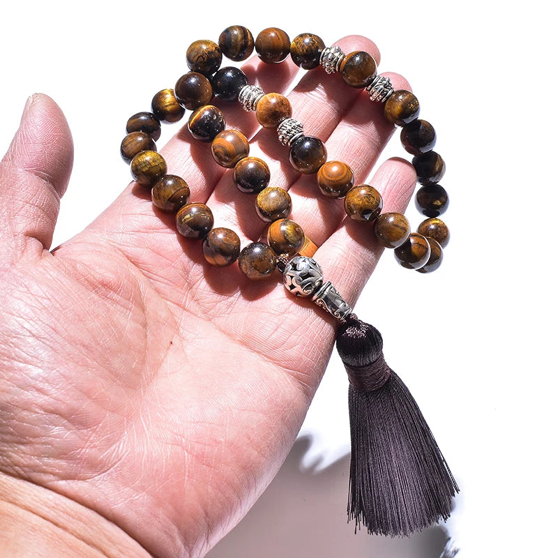 8mm/10mm Black Onyx Yellow Tiger Eye Islamic Muslim Tasbih 33 Prayer Beads Bracelet Men and Women  Rosary Natural Stone Jewelry