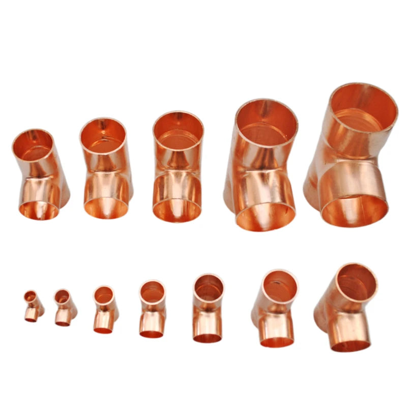 6.35mm - 50.8mm Copper Fitting Equal Tee Type Welding Pipe Connector 3 Ways for Air Conditioning Refrigeration