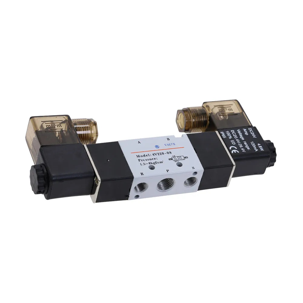 4V220-08 Air Pneumatic Solenoid Valve 5-Way 2-Position 1/4' Aluminum Alloy Internal E 12VDC 24VDC 110VAC 220VAC 0.15-0.8Mpa