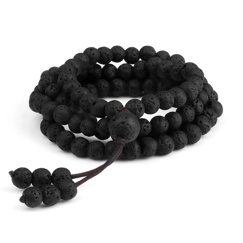 6mm Matte Black Lava Stone Bracelet Necklace 108 Beads Mala Wrap Bracelets Men Charm Fashion Yoga Bangle Rosary Buddhist Jewelry
