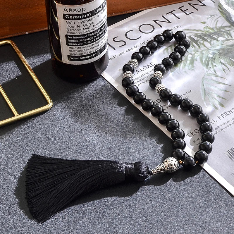 8mm/10mm Black Onyx Yellow Tiger Eye Islamic Muslim Tasbih 33 Prayer Beads Bracelet Men and Women  Rosary Natural Stone Jewelry
