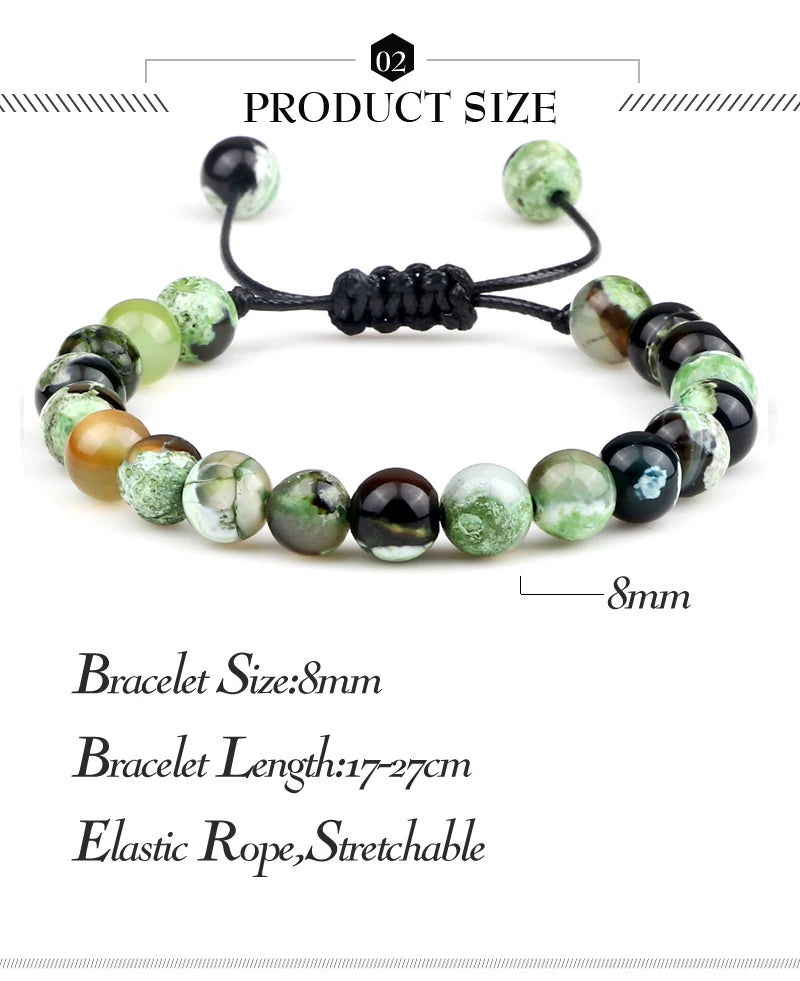 8mm Men Women Fire Agates Onyx Beads Bracelet Bangles Healing Natural Stone Chakra Prayer Charm Buddha Adjustable Jewelry Gifts