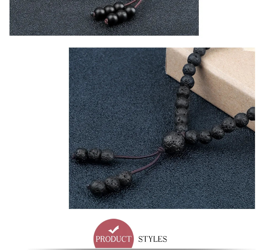 6mm Matte Black Lava Stone Bracelet Necklace 108 Beads Mala Wrap Bracelets Men Charm Fashion Yoga Bangle Rosary Buddhist Jewelry