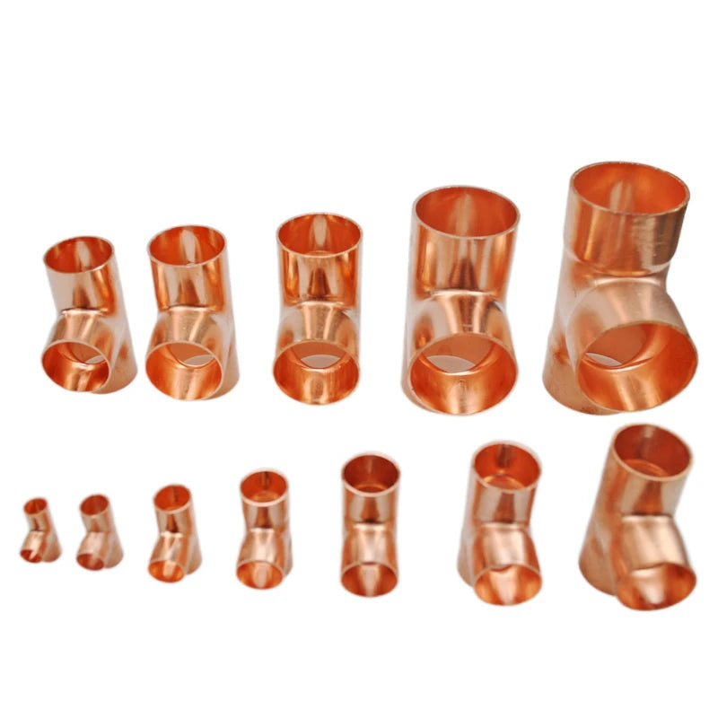 6.35mm - 50.8mm Copper Fitting Equal Tee Type Welding Pipe Connector 3 Ways for Air Conditioning Refrigeration