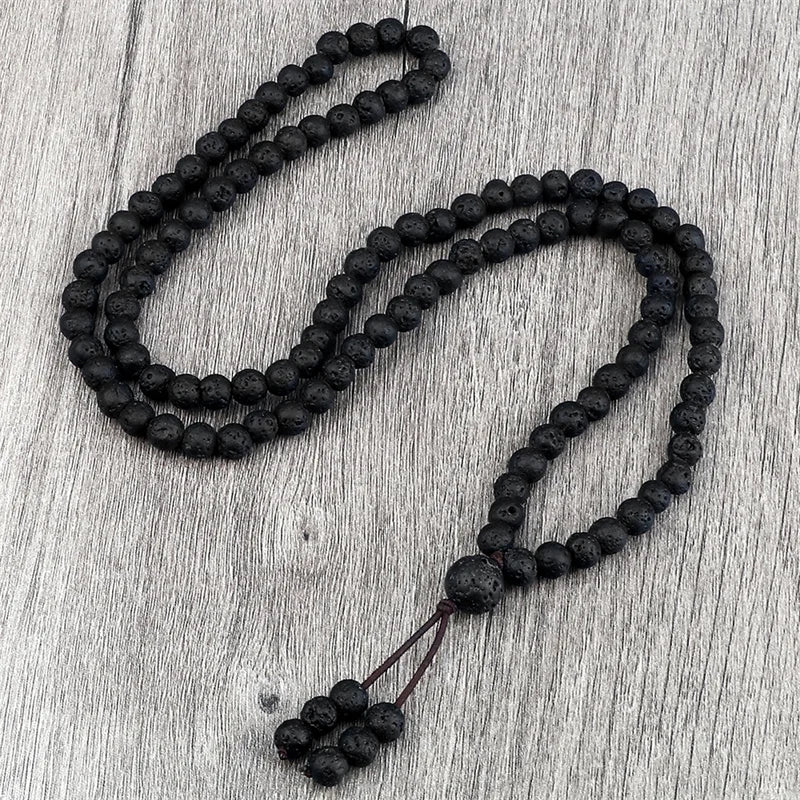 6mm Black Natural Lava Stone Bracelet Meditation Prayer Yoga 108 Mala Beads Necklace for Women Men Charm Bracelets Jewelry Gift