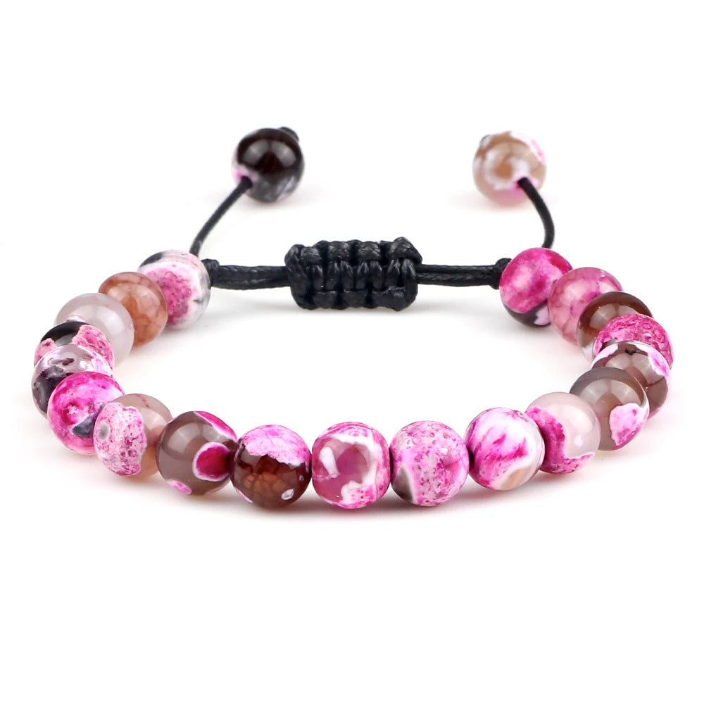 8mm Men Women Fire Agates Onyx Beads Bracelet Bangles Healing Natural Stone Chakra Prayer Charm Buddha Adjustable Jewelry Gifts