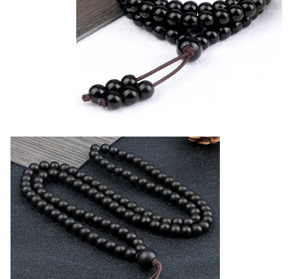 6mm Matte Black Lava Stone Bracelet Necklace 108 Beads Mala Wrap Bracelets Men Charm Fashion Yoga Bangle Rosary Buddhist Jewelry