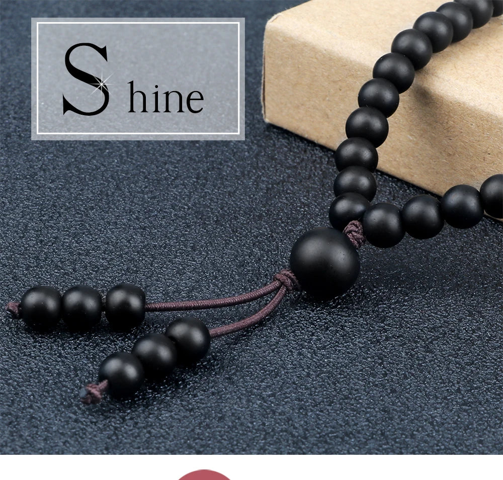 6mm Matte Black Lava Stone Bracelet Necklace 108 Beads Mala Wrap Bracelets Men Charm Fashion Yoga Bangle Rosary Buddhist Jewelry