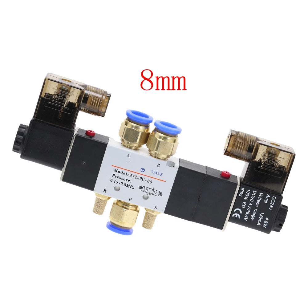 4V220-08 Air Pneumatic Solenoid Valve 5-Way 2-Position 1/4' Aluminum Alloy Internal E 12VDC 24VDC 110VAC 220VAC 0.15-0.8Mpa