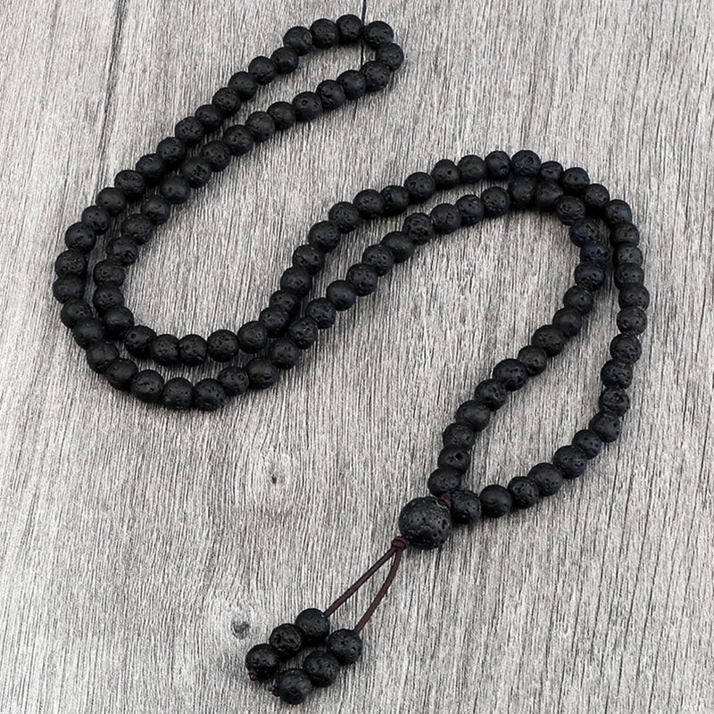 6mm Black Natural Lava Stone Bracelet Meditation Prayer Yoga 108 Mala Beads Necklace for Women Men Charm Bracelets Jewelry Gift