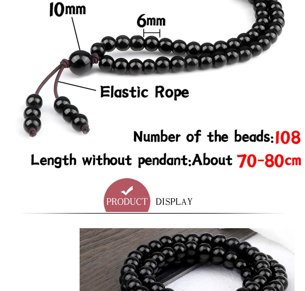 6mm Matte Black Lava Stone Bracelet Necklace 108 Beads Mala Wrap Bracelets Men Charm Fashion Yoga Bangle Rosary Buddhist Jewelry