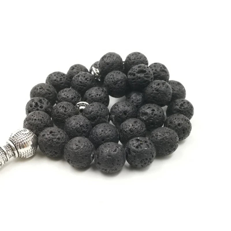 Black Tasbih lava stone 33 beads bracelet natural volcanic stone muslim Eid gift islamic accessories on hand