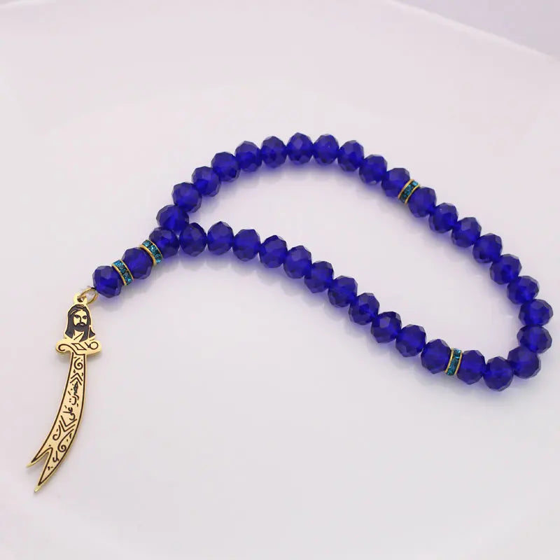 Islam Zulfiqar Sword of Imam Ali Turkish Prayer 33 blue beads tasbih bracelets Tasbih Rosary