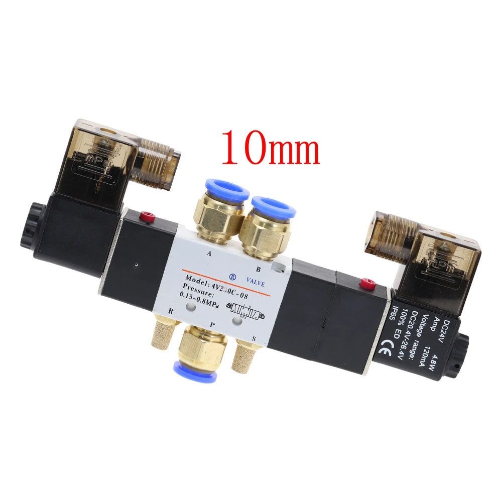 4V220-08 Air Pneumatic Solenoid Valve 5-Way 2-Position 1/4' Aluminum Alloy Internal E 12VDC 24VDC 110VAC 220VAC 0.15-0.8Mpa