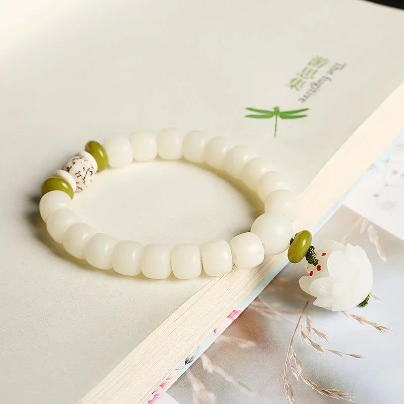 108*8mm Original Design Natural White Bodhi Root Beads Bracelet Lotus Bract for Women Meditation Balancing Jewelry Gift