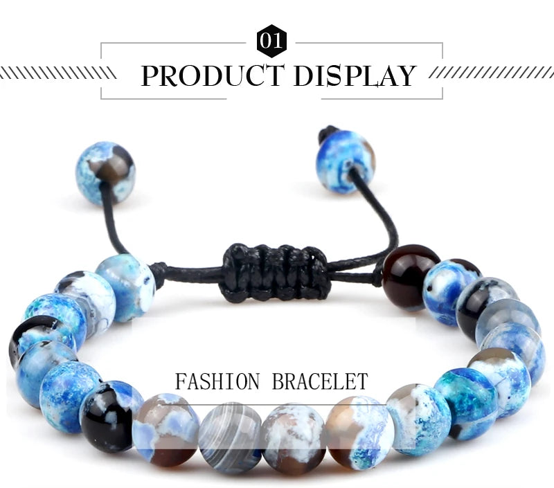 8mm Men Women Fire Agates Onyx Beads Bracelet Bangles Healing Natural Stone Chakra Prayer Charm Buddha Adjustable Jewelry Gifts