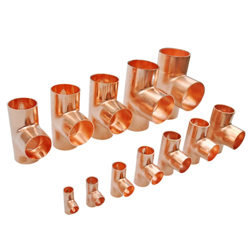 6.35mm - 50.8mm Copper Fitting Equal Tee Type Welding Pipe Connector 3 Ways for Air Conditioning Refrigeration