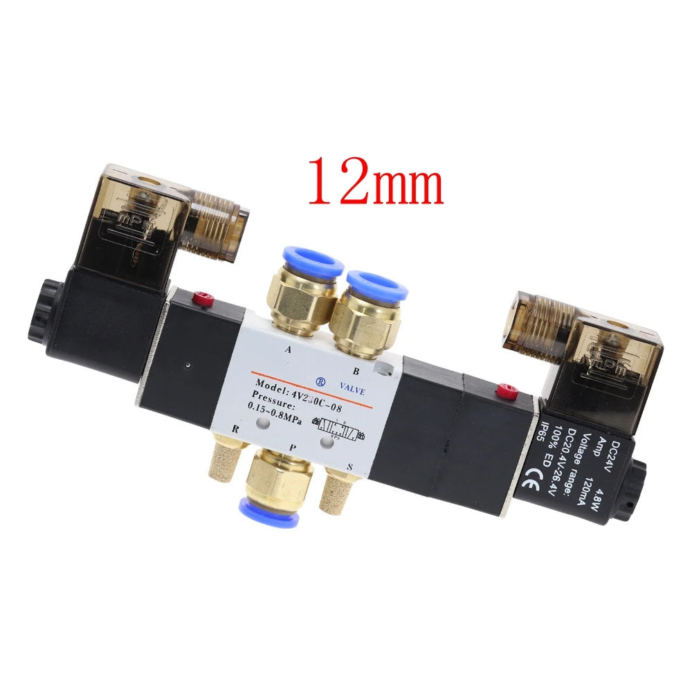 4V220-08 Air Pneumatic Solenoid Valve 5-Way 2-Position 1/4' Aluminum Alloy Internal E 12VDC 24VDC 110VAC 220VAC 0.15-0.8Mpa