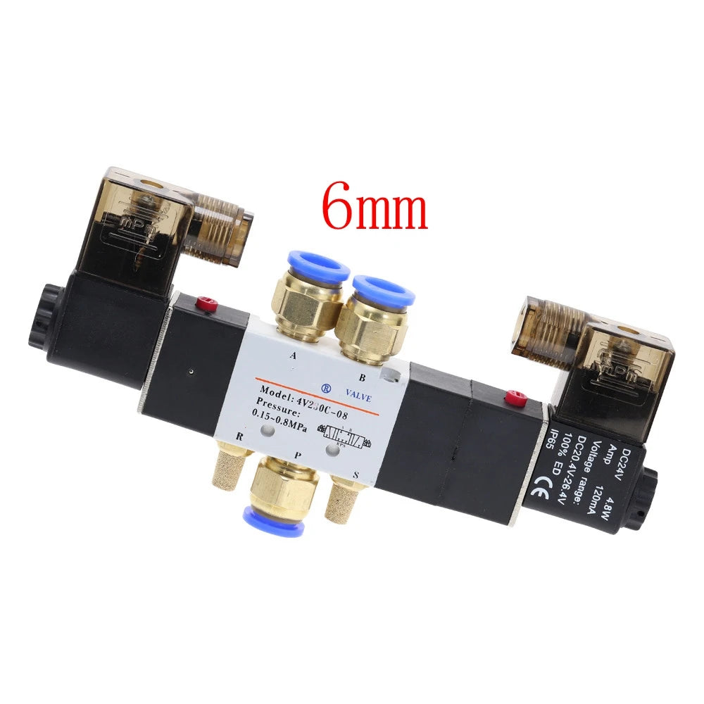 4V220-08 Air Pneumatic Solenoid Valve 5-Way 2-Position 1/4' Aluminum Alloy Internal E 12VDC 24VDC 110VAC 220VAC 0.15-0.8Mpa