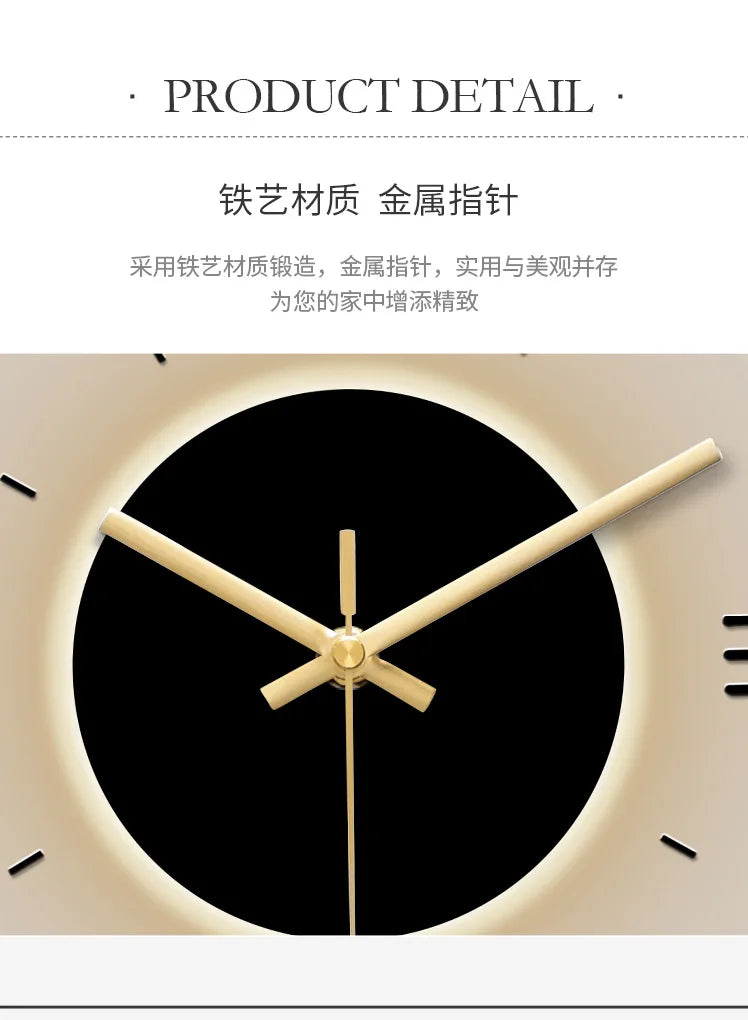 Modern minimalist TV background deer wall clock ,wooden grille decoration with lights hanging clock