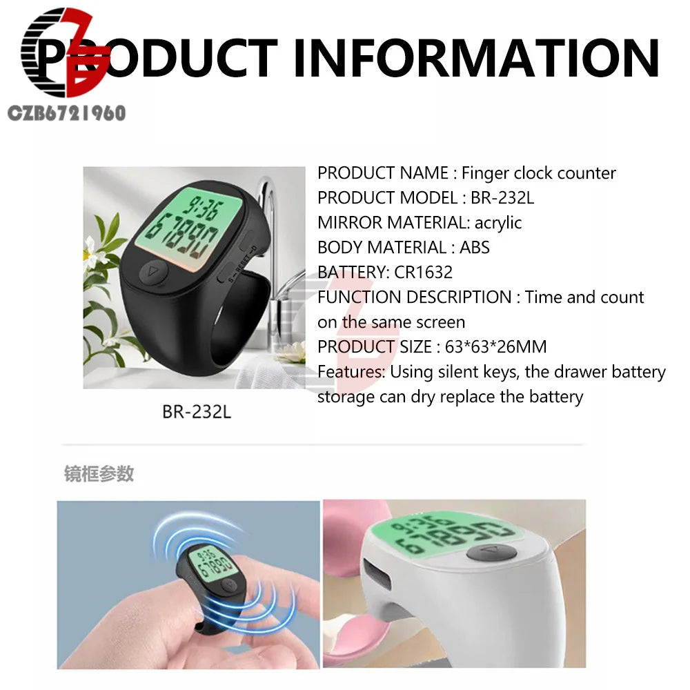 LCD Tasbih Tally Counter Ring For Muslims Electronic Digital Counter 5 Prayer Time Mute Button Counter Wearable Rings