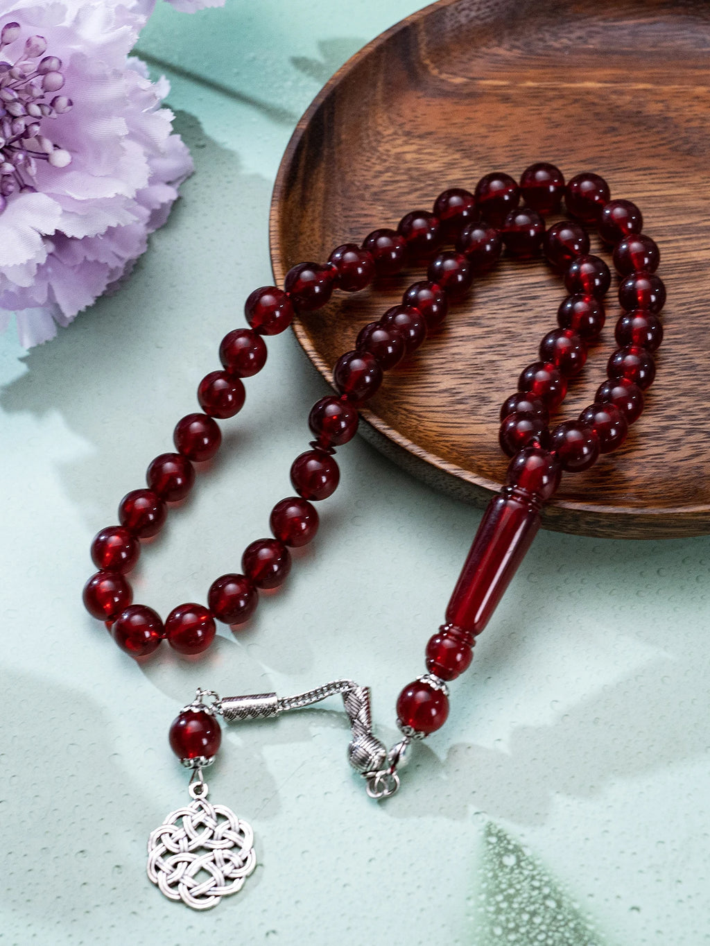 1 Islamic prayer counting bracelet | 45 acrylic beads | Rotatable silver Arabic pattern pendant | Unisex prayer tool