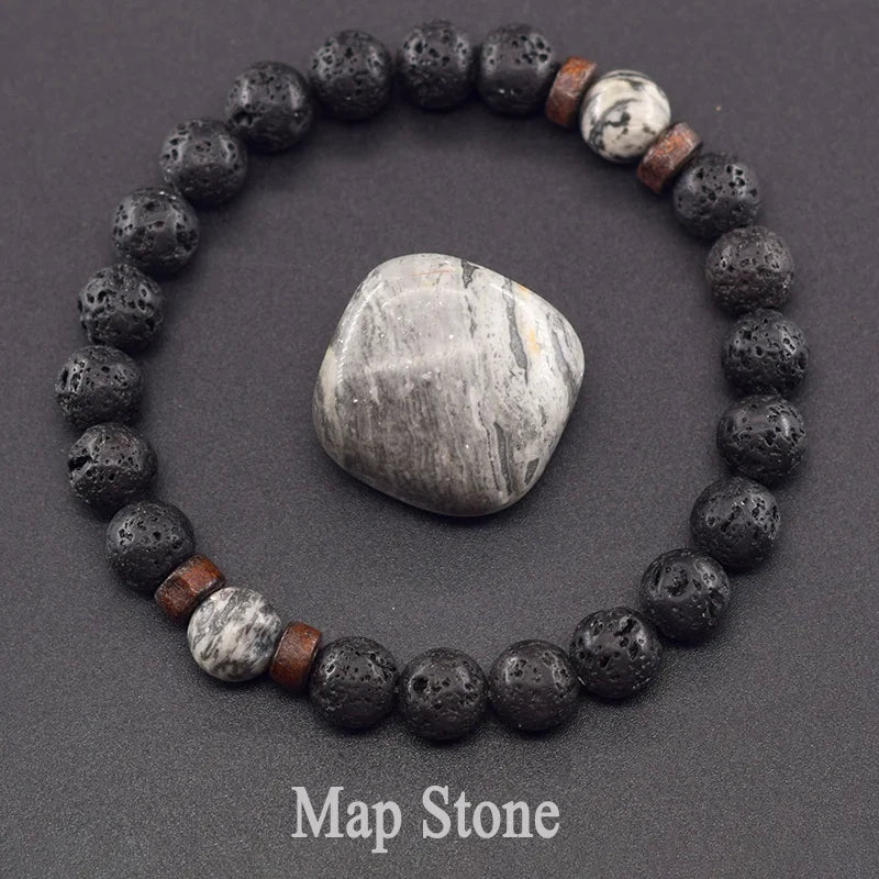 Natural Stone Red Stripe Agate Beads Bracelet Women Men Genuine Red Carnelian Round Bangle Natural Volcanic Stone Bracelet Gift