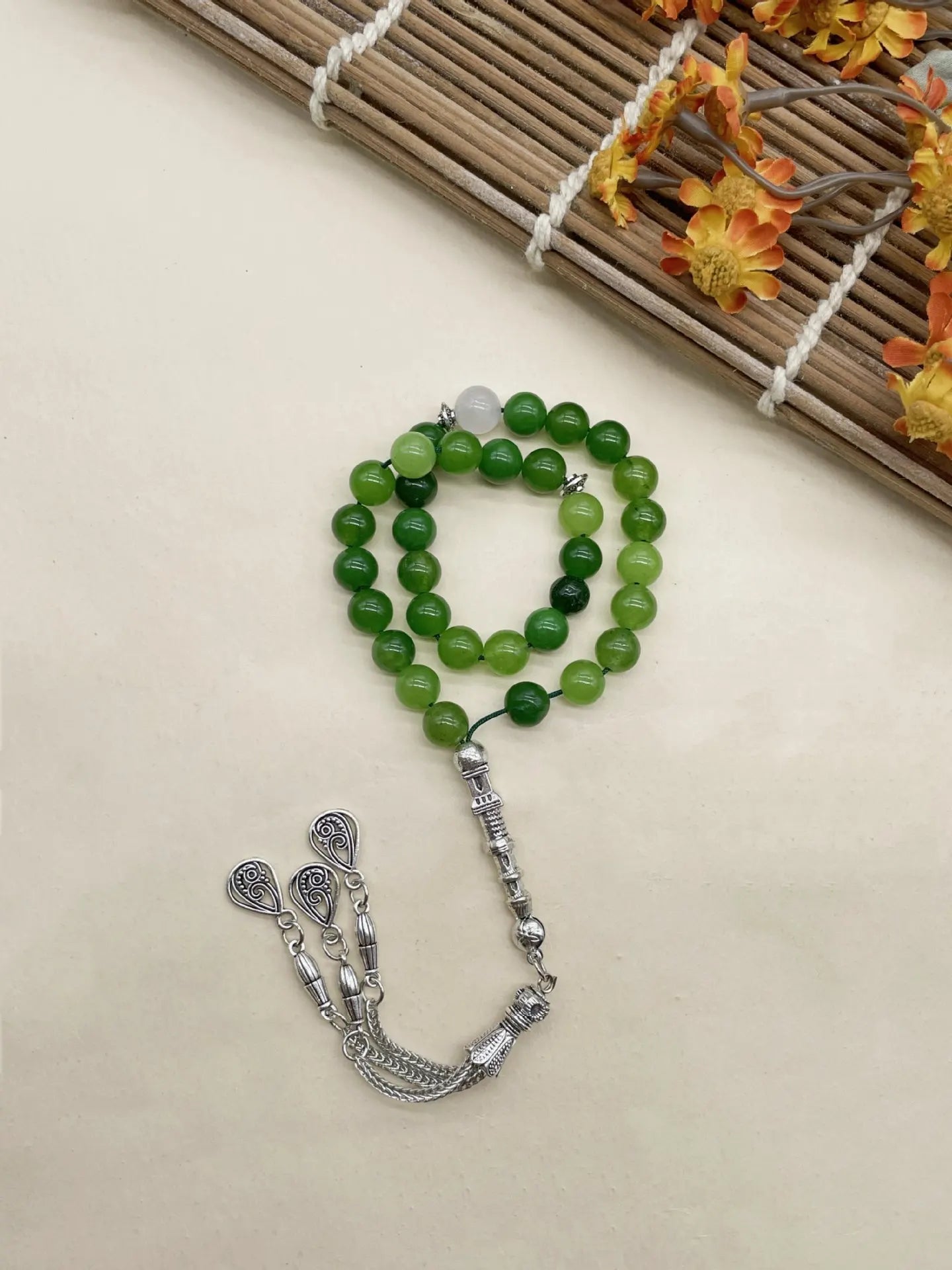 6pcs Natural Stone Beads Islamic Tasbih 8mm 33 Beads Misbaha Sebha Rosary Bracelet Muslim Men Women Meditation Prayer Jewelry