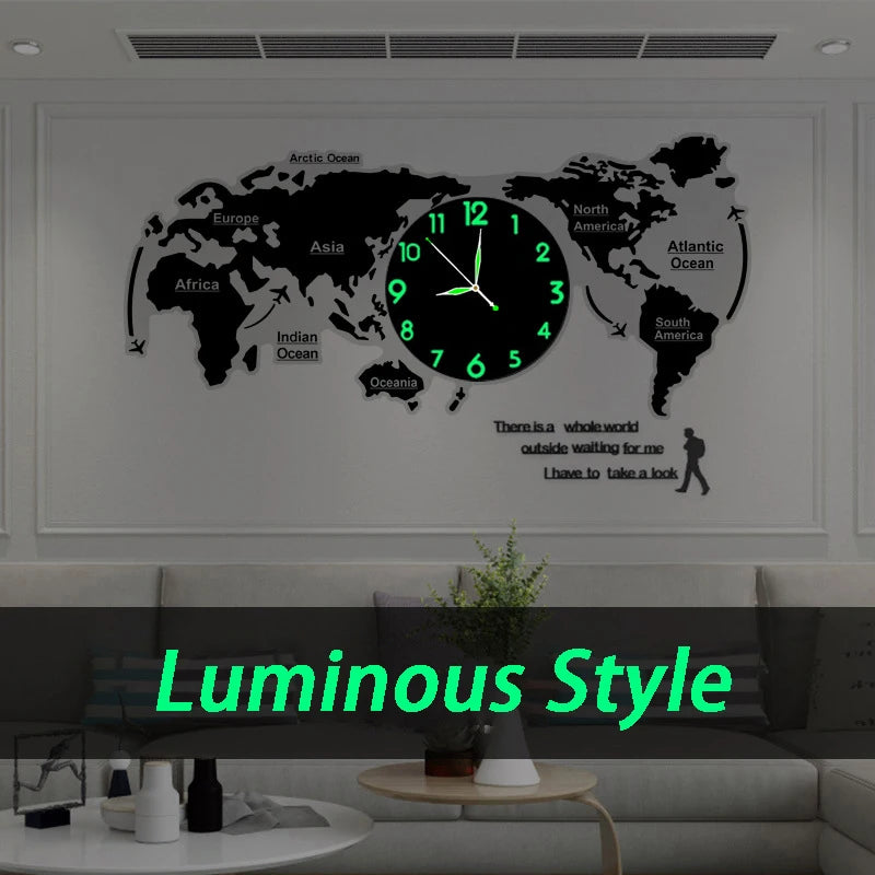Large 3d Wall Clock Creative World Map Wall Clocks Living Room Luxury Decoration Clock Modern Design Bedroom Silent Clocks