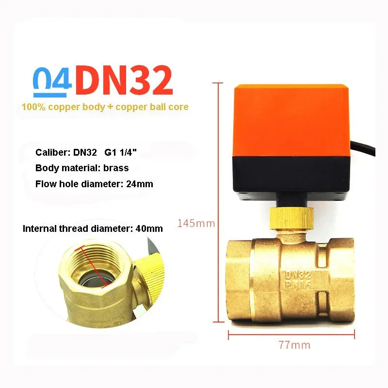 AC220V DC12V 24V Brass Electric Thread Ball Valve DN15 DN20 DN25 DN32 DN40 2-way 3-wire Solenoid Water Valve with Actuator