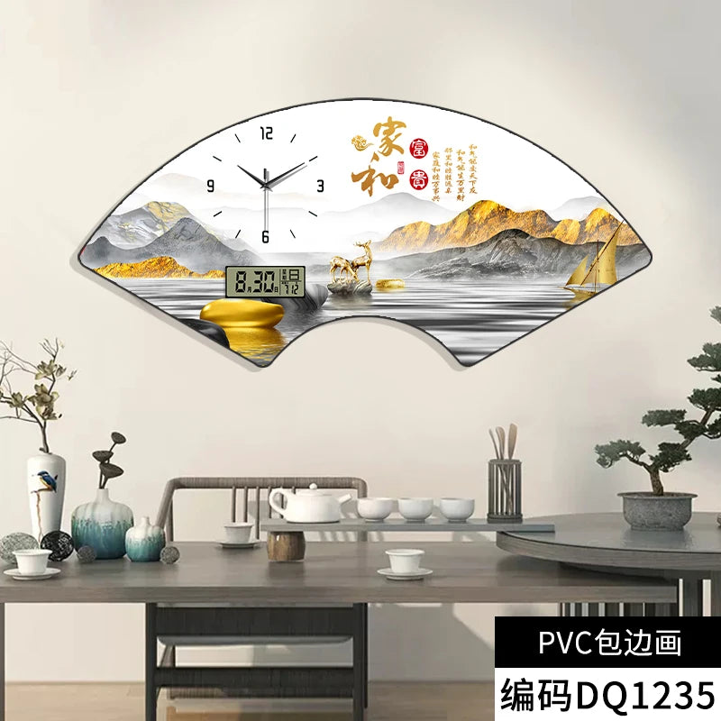 Fan-shaped Perpetual Calendar Electronic Clock Simple Wall Clock Living Room Dining Room Decoration Lamp Picture Clock