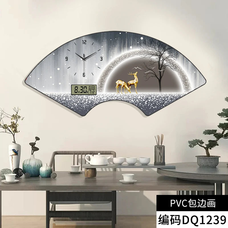 Fan-shaped Perpetual Calendar Electronic Clock Simple Wall Clock Living Room Dining Room Decoration Lamp Picture Clock
