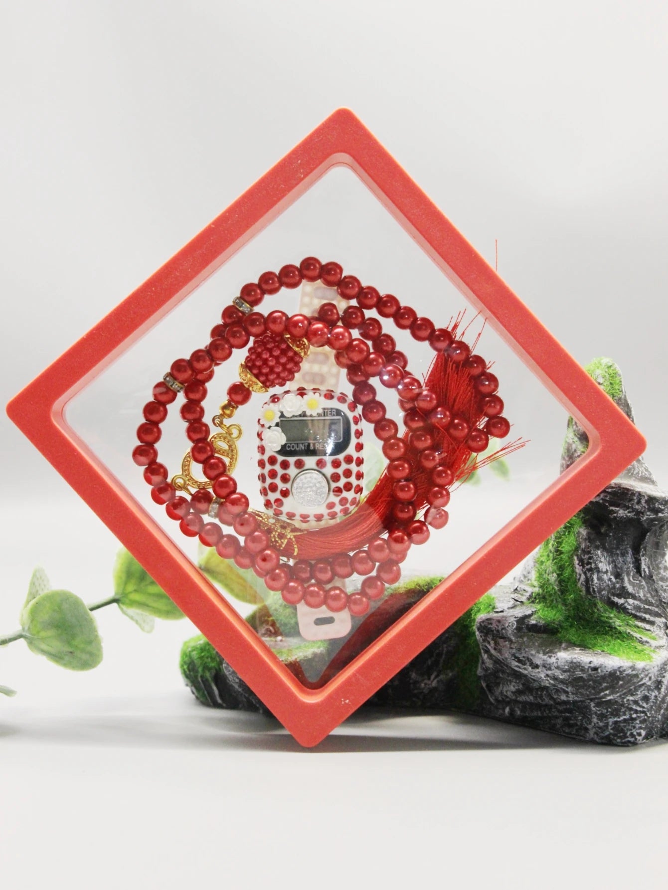 7 Colors Islamic Prayer Counter + 99 Beads Crystal Tasbih Set | Bow/Flower/Insect Random | Transparent Gift Box