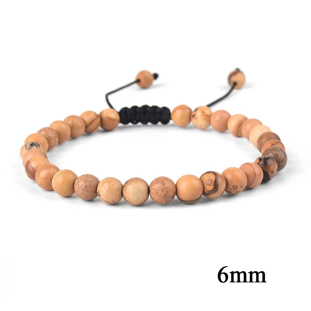 6mm 8mm 10mm Natural Stone Bracelet, Tiger Eye Agate Lava Bead Unisex Adjustable Handwoven Boho Jewelry Gift for Men Women