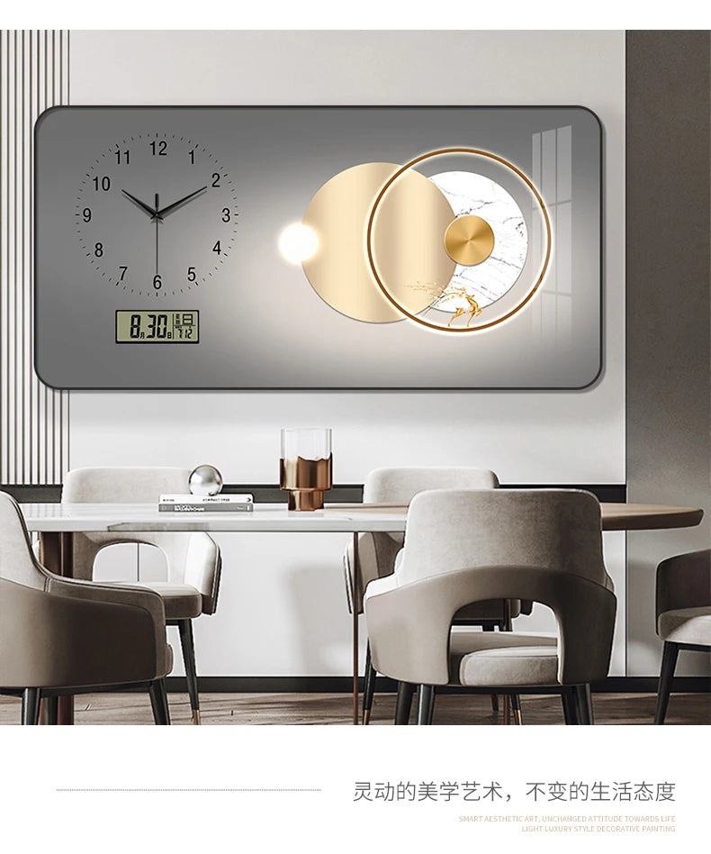 Nordic Light Luxury Clock Wall Clock Living Room and Restaurant Decoration Painting Light and Shadow Elk Perpetual Calendar