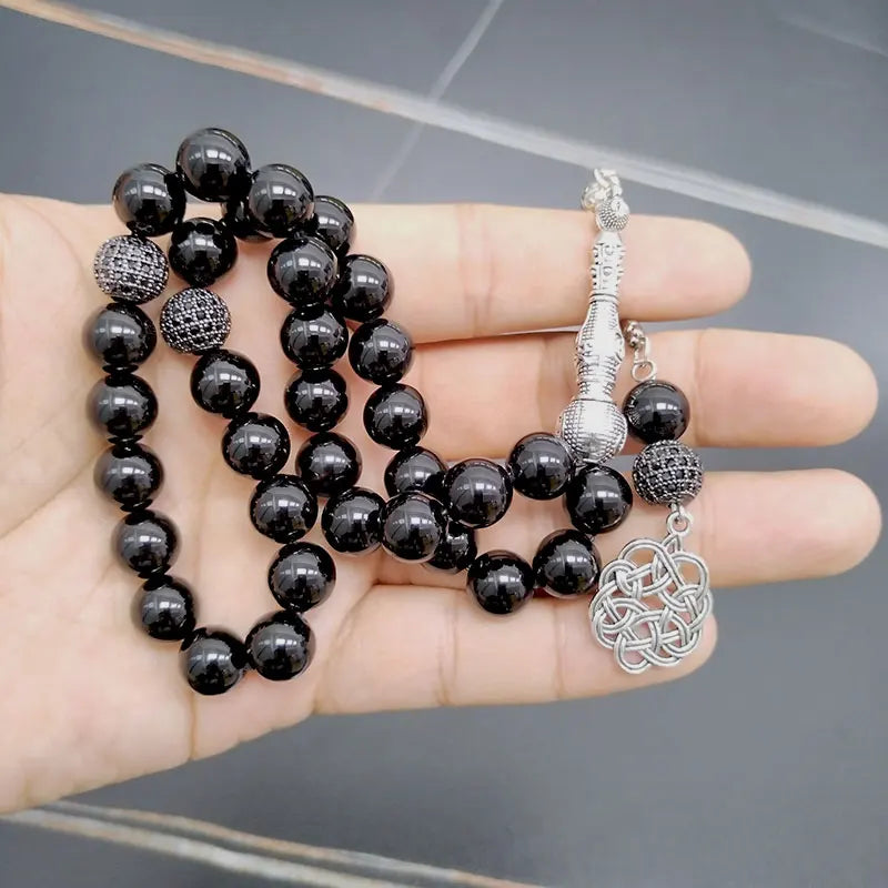 Tasbih Natural Black Agates With Zircon Rosary Beads Muslim Bracelet Eid gift misbaha Islamic accessorise 2023 Turkish Jewelry