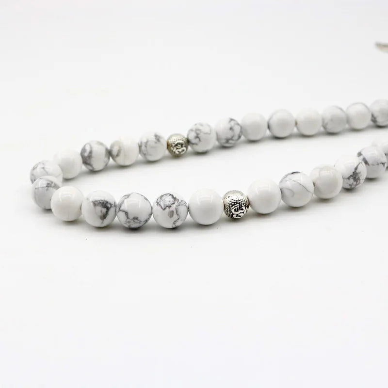 33 Tasbih Beads White turquoise 8 mm Oval Natural  Stone  Muslim Bracelets Prayer Beads Islamic Misbaha